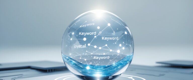 Una bola de cristal contiene las palabras clave de búsqueda