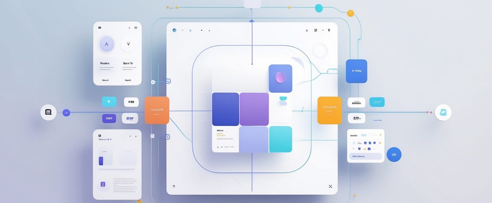 Gráfico con distintos bloques de colores conectados entre sí, que representan los componentes de un diseño UX/UI