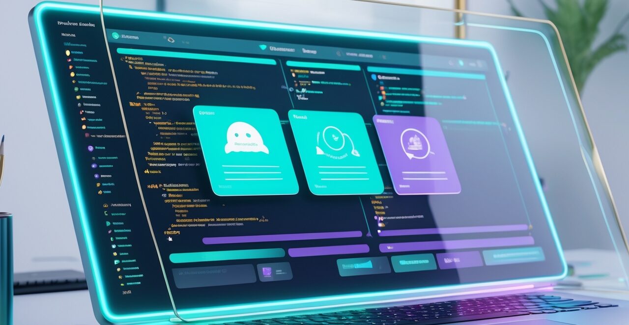 Computadora futurística con IA que ayuda al usuario a aumentar su productividad